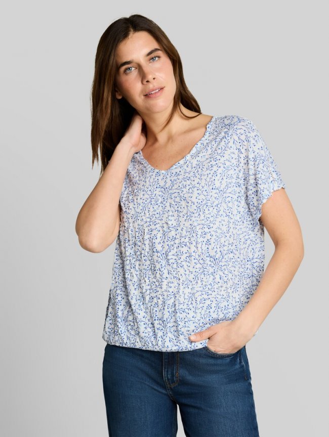 Tom Tailor Crinkle T-Shirt mit Muster - White Small Leaves Design Tom Tailor Crinkle T-Shirt mit Muster - White Small Leaves Design