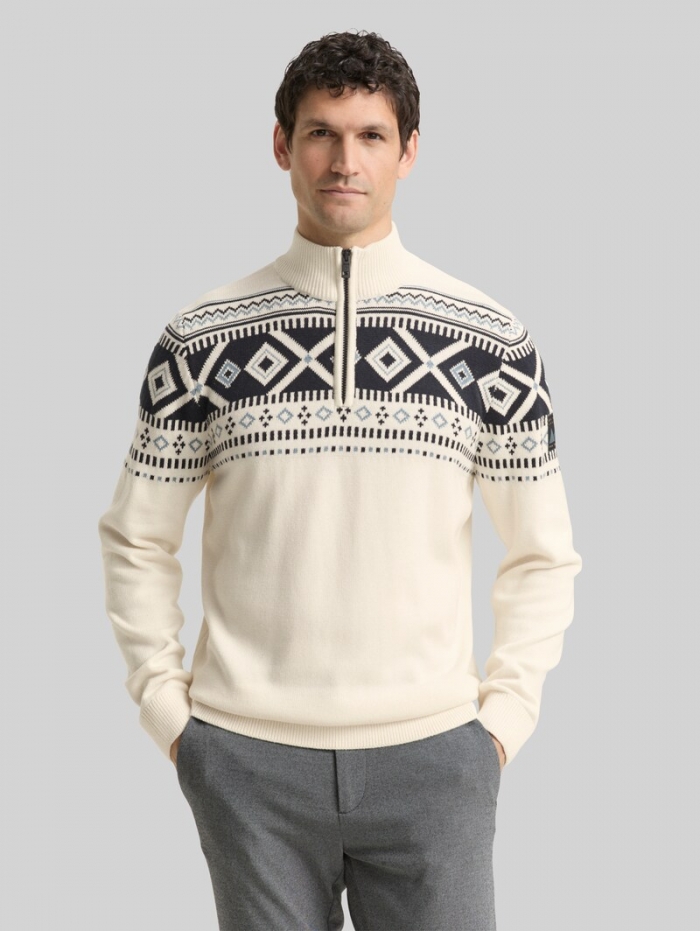 Tom Tailor Fair-Isle Troyer Strickpullover - Offwhite Fair Isle Design Tom Tailor Fair-Isle Troyer Strickpullover - Offwhite Fair Isle Design