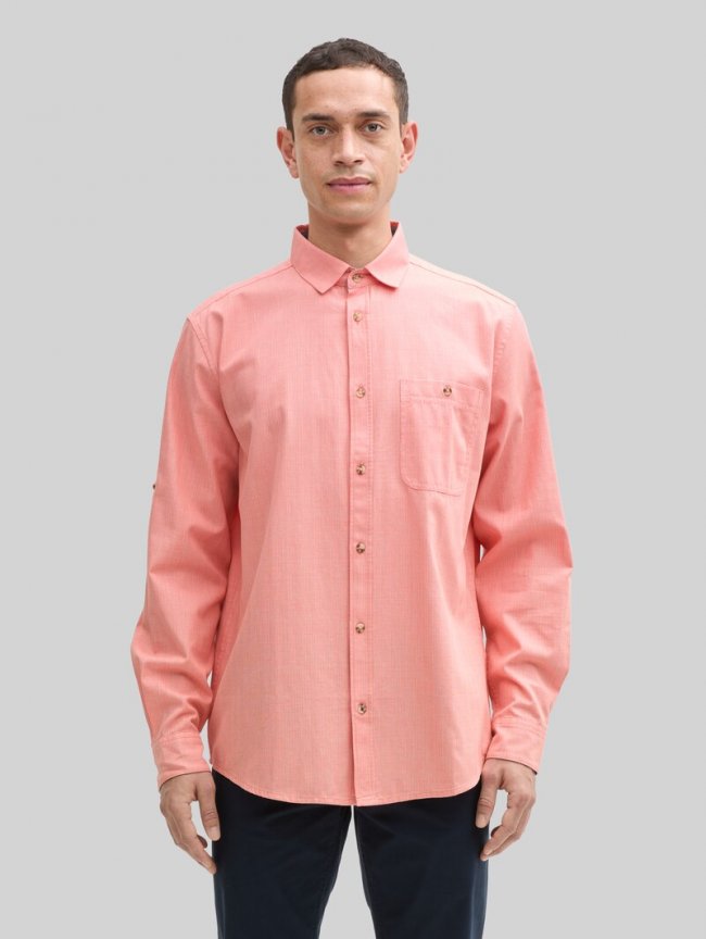 Tom Tailor Regular Fit Hemd mit verstellbarer Ärmellänge - Coral Straight Structure Tom Tailor Regular Fit Hemd mit verstellbarer Ärmellänge - Coral Straight Structure