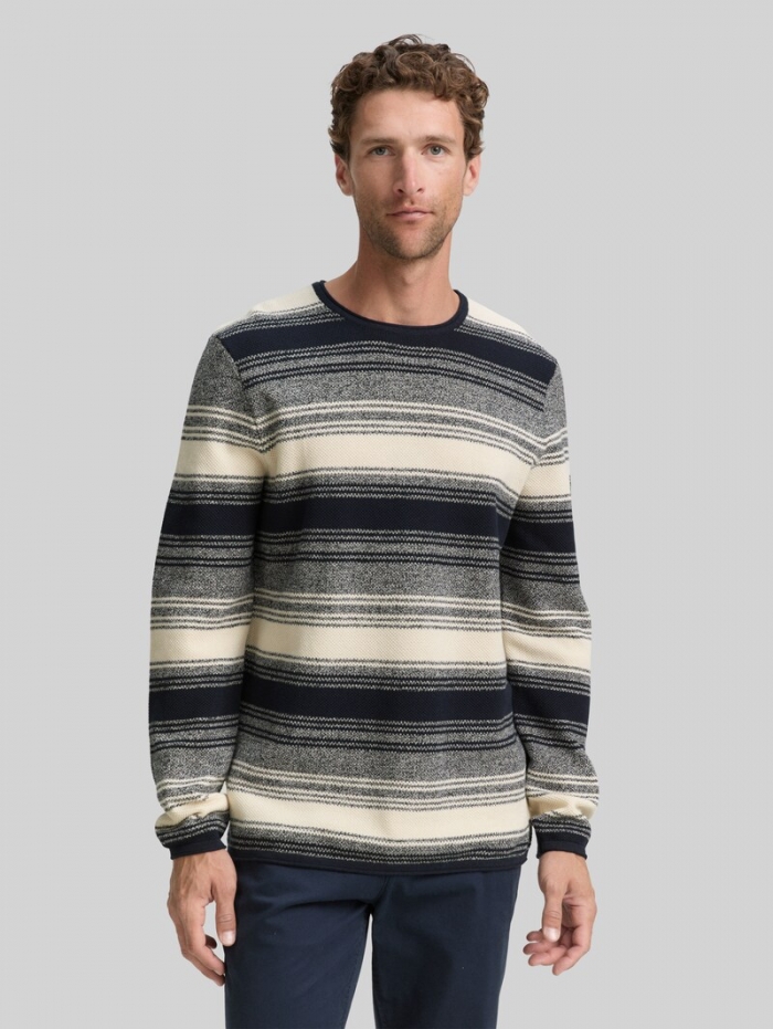 Tom Tailor Strickpullover im Streifenmuster - Off White Navy Stripe Tom Tailor Strickpullover im Streifenmuster - Off White Navy Stripe