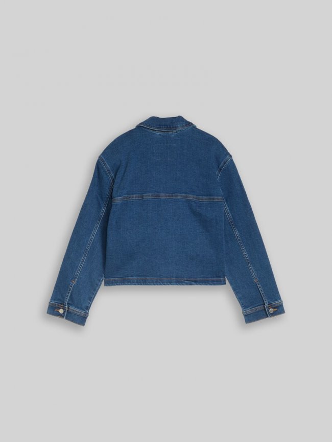 Tom Tailor Cropped Jeansjacke mit Stretch - Mid Stone Bright Blue Denim Tom Tailor Cropped Jeansjacke mit Stretch - Mid Stone Bright Blue Denim