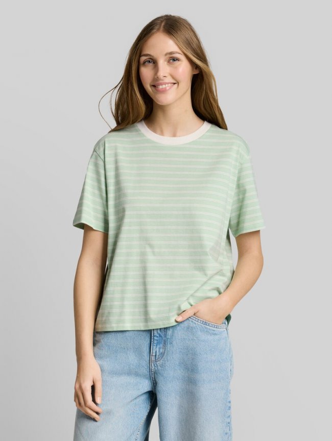 Tom Tailor Boxy Fit T-Shirt - Matcha Green Irregular Stripe Tom Tailor Boxy Fit T-Shirt - Matcha Green Irregular Stripe