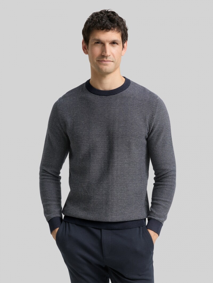 Tom Tailor Strickpullover aus Baumwolle - Navy Offwhite Dot Stripe Tom Tailor Strickpullover aus Baumwolle - Navy Offwhite Dot Stripe