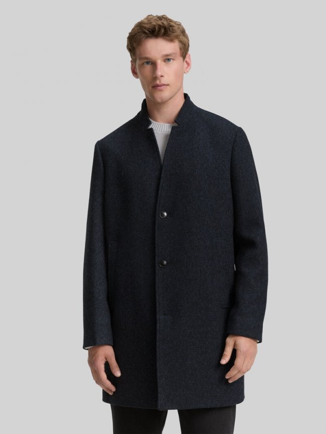 Tom Tailor Wollmantel mit Stehkragen - Black Navy Twill Tom Tailor Wollmantel mit Stehkragen - Black Navy Twill