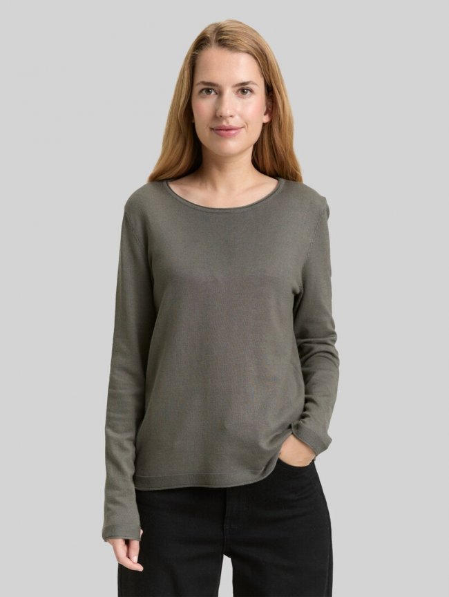 Tom Tailor Basic Strickpullover mit Rundhalsausschnitt - Cloudy Green Tom Tailor Basic Strickpullover mit Rundhalsausschnitt - Cloudy Green