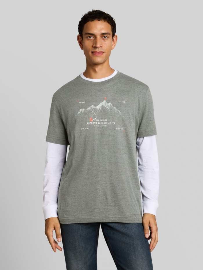 Tom Tailor T-Shirt mit Print - Mint Olive Injected Stripe