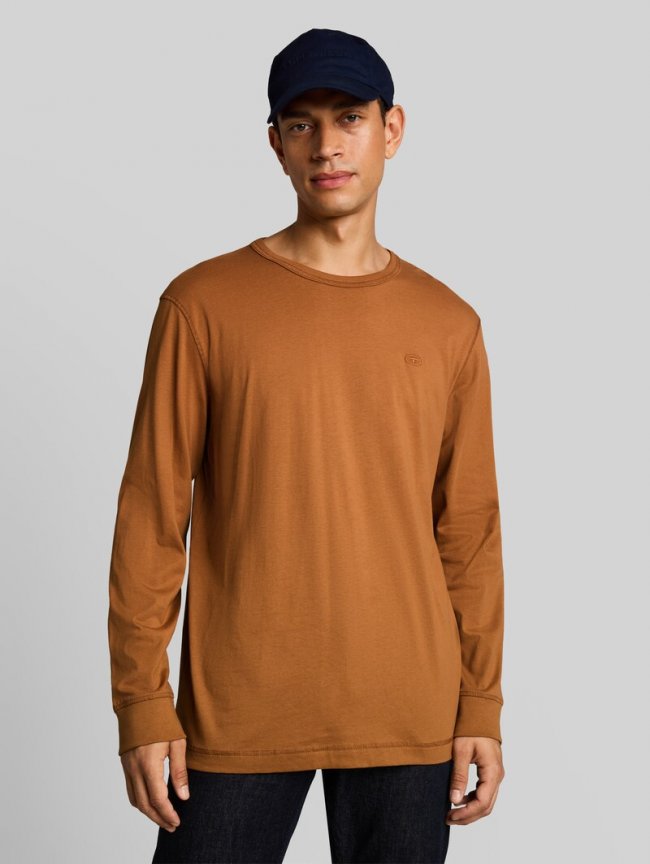 Tom Tailor Basic Langarmshirt aus Baumwolle - Bright Camel Brown