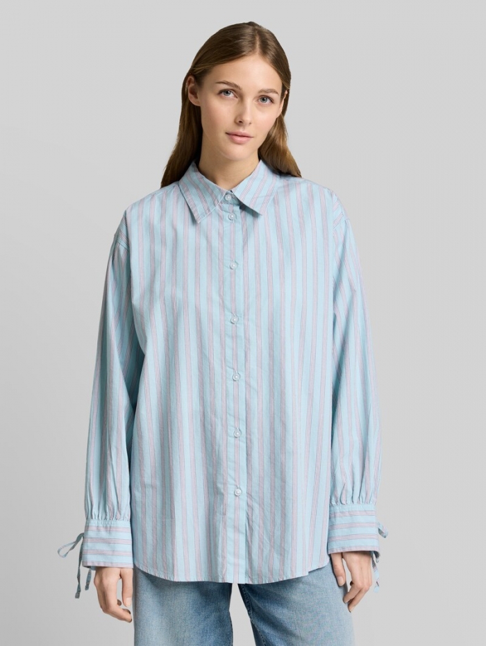 Tom Tailor Oversize Hemdbluse mit Streifenmuster - Blue White Brown Stripe Tom Tailor Oversize Hemdbluse mit Streifenmuster - Blue White Brown Stripe