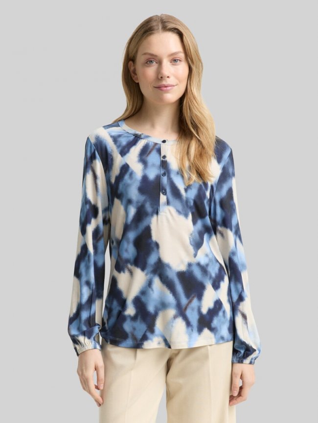 Tom Tailor Blusenshirt mit Muster - Blue Blurry Argyle Tom Tailor Blusenshirt mit Muster - Blue Blurry Argyle