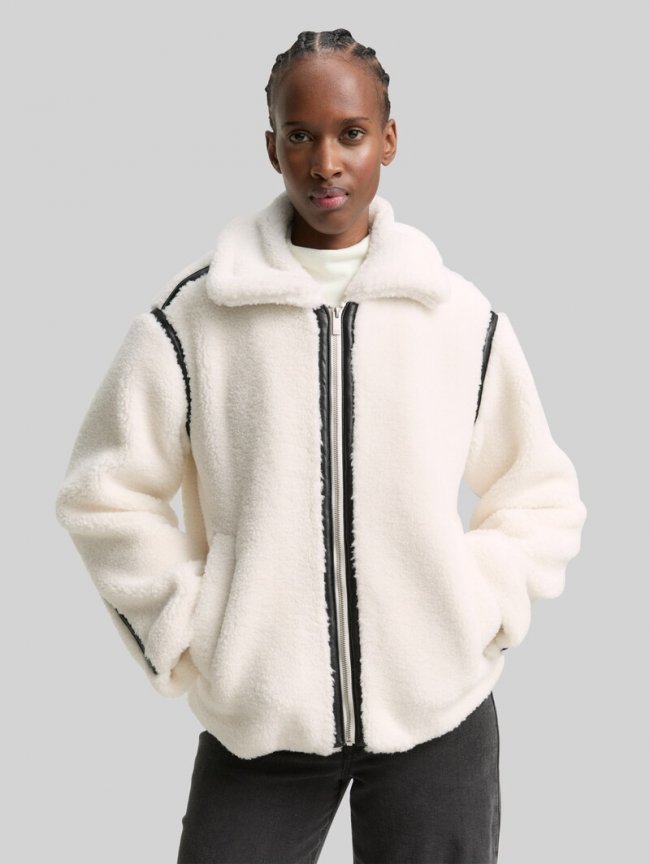 Tom Tailor Loose Fit Teddy Jacke - Light Cream Beige Tom Tailor Loose Fit Teddy Jacke - Light Cream Beige