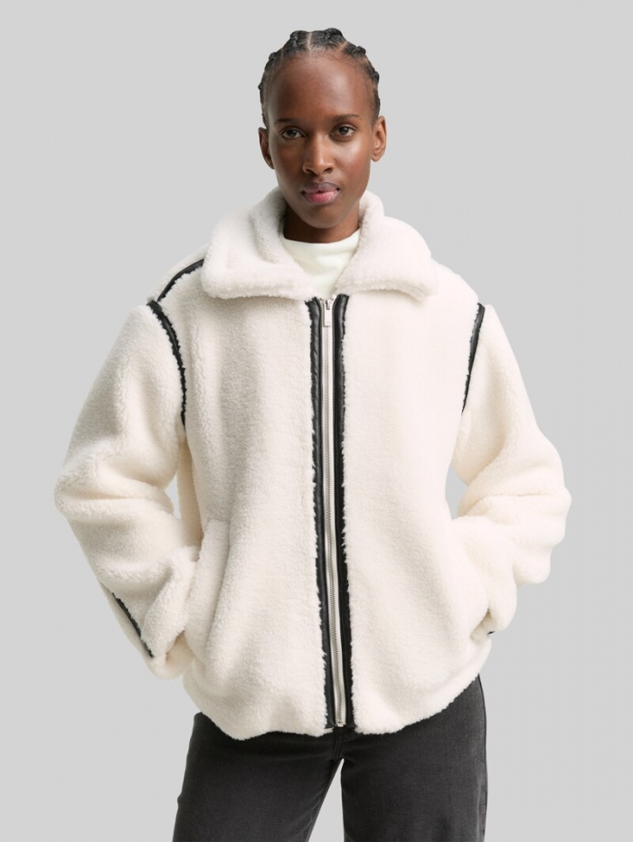 Tom Tailor Loose Fit Teddy Jacke - Light Cream Beige Tom Tailor Loose Fit Teddy Jacke - Light Cream Beige