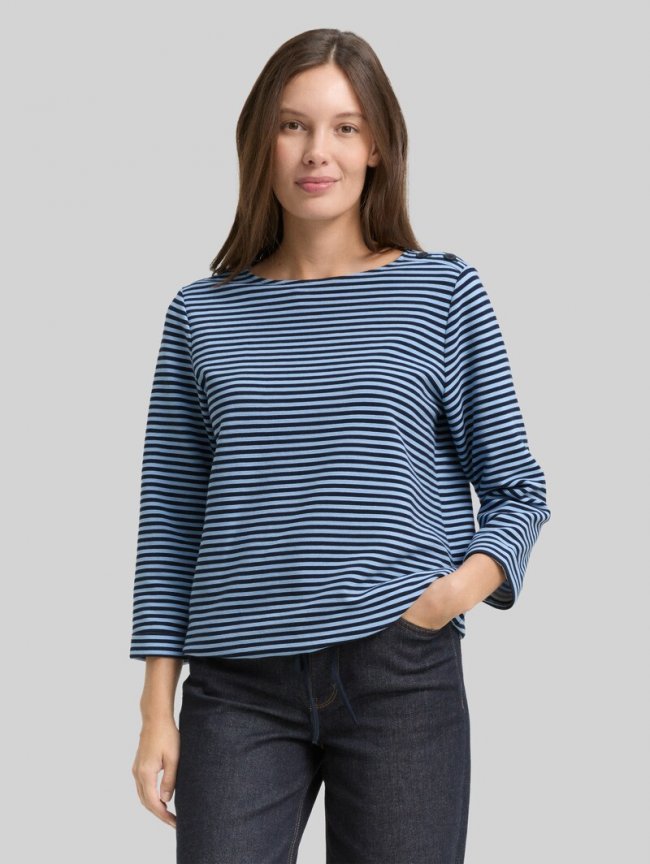 Tom Tailor Langarmshirt mit Knopf-Details - Blue Navy Regular Stripe Tom Tailor Langarmshirt mit Knopf-Details - Blue Navy Regular Stripe
