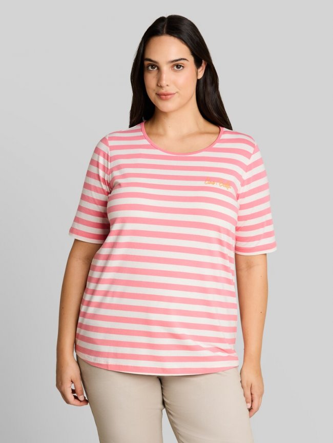 Tom Tailor Plus Size - T-Shirt mit Stickerei - Pink White Stripe Tom Tailor Plus Size - T-Shirt mit Stickerei - Pink White Stripe