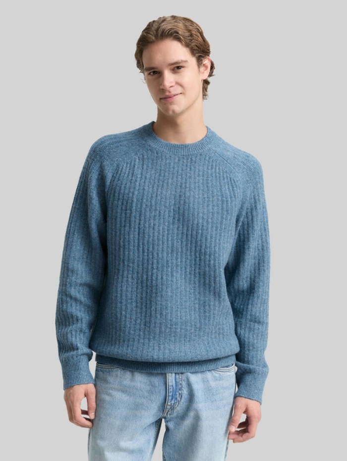 Tom Tailor Strickpullover mit Rundhalsausschnitt - Denim Blue Melange Tom Tailor Strickpullover mit Rundhalsausschnitt - Denim Blue Melange