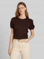 Tom Tailor Crinkle T-Shirt mit Ballonärmeln - Cool Dark Brown