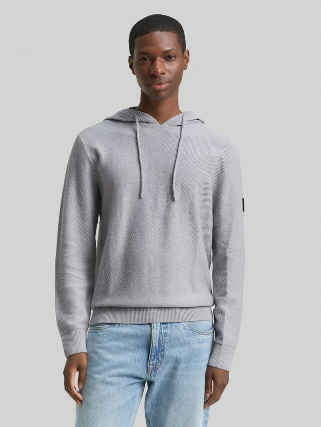 Tom Tailor Strickpullover mit Kapuze - Light Stone Grey Melange Tom Tailor Strickpullover mit Kapuze - Light Stone Grey Melange