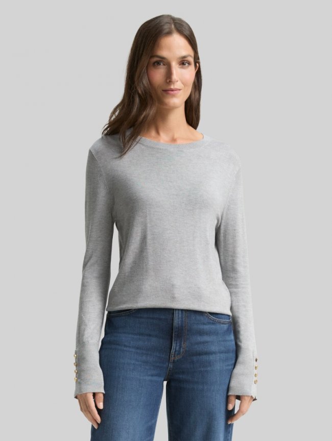 Tom Tailor Strickpullover mit Knopf-Details - Medium Silver Grey Melange Tom Tailor Strickpullover mit Knopf-Details - Medium Silver Grey Melange