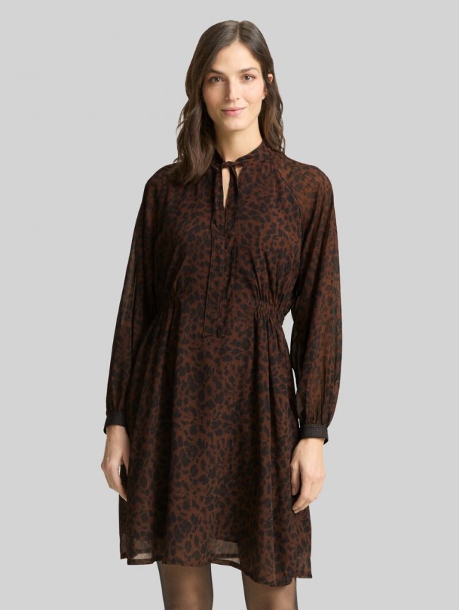 Tom Tailor Chiffon-Kleid mit Leo-Print - Brown Black Small Leo Print Tom Tailor Chiffon-Kleid mit Leo-Print - Brown Black Small Leo Print