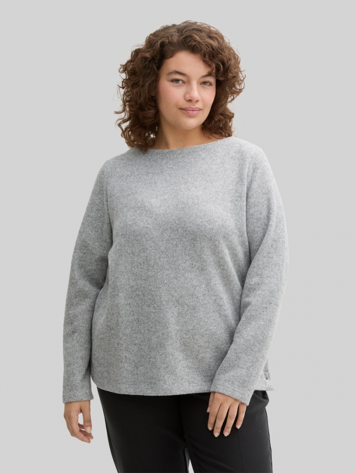 Tom Tailor Plus Size - Soft-Touch Sweatshirt mit Knopfdetails - Medium Silver Grey Melange Tom Tailor Plus Size - Soft-Touch Sweatshirt mit Knopfdetails - Medium Silver Grey Melange
