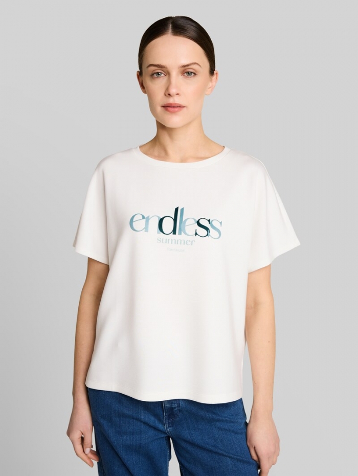 Tom Tailor Loose Fit Scuba T-Shirt mit Print - Whisper White Tom Tailor Loose Fit Scuba T-Shirt mit Print - Whisper White
