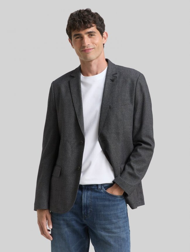 Tom Tailor Dobby Sakko mit Stretch-Anteil - Navy Structured Grindle Tom Tailor Dobby Sakko mit Stretch-Anteil - Navy Structured Grindle