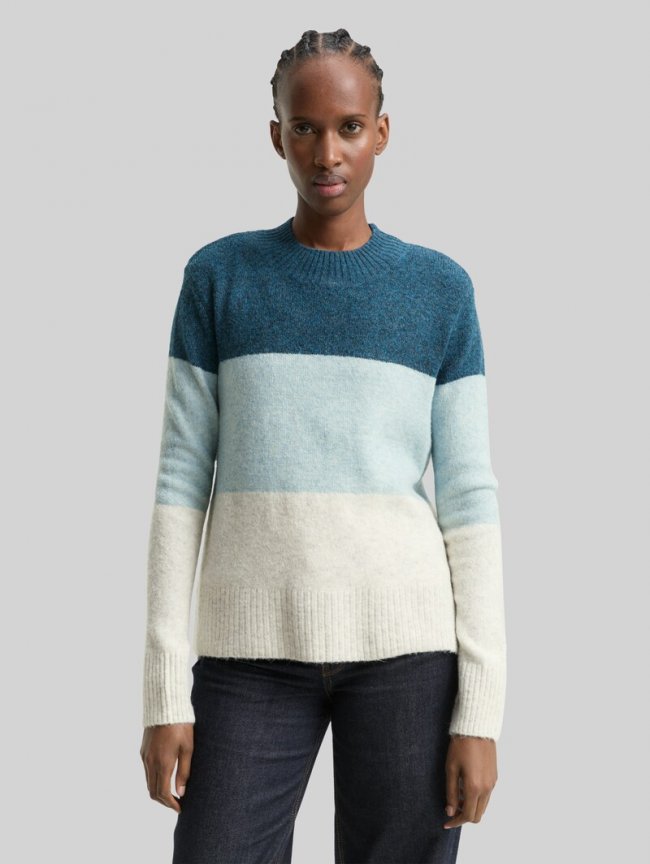 Tom Tailor Strickpullover mit Colour Blocking - Petrol Mint Beige Colorblock Tom Tailor Strickpullover mit Colour Blocking - Petrol Mint Beige Colorblock