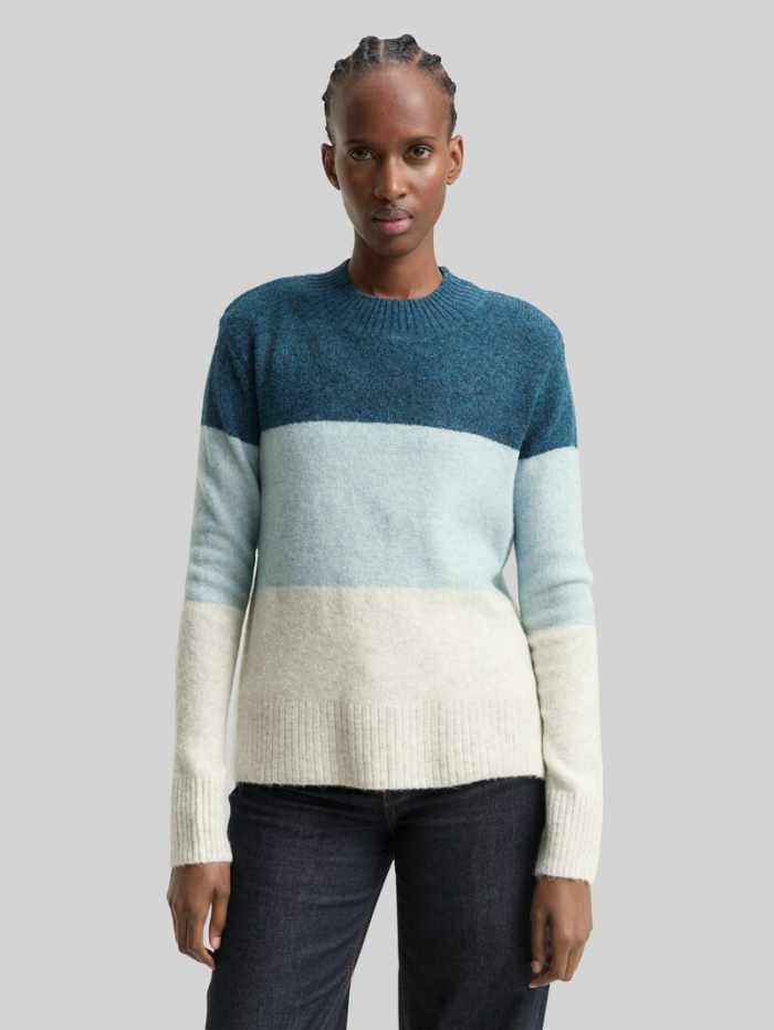 Tom Tailor Strickpullover mit Colour Blocking - Petrol Mint Beige Colorblock Tom Tailor Strickpullover mit Colour Blocking - Petrol Mint Beige Colorblock