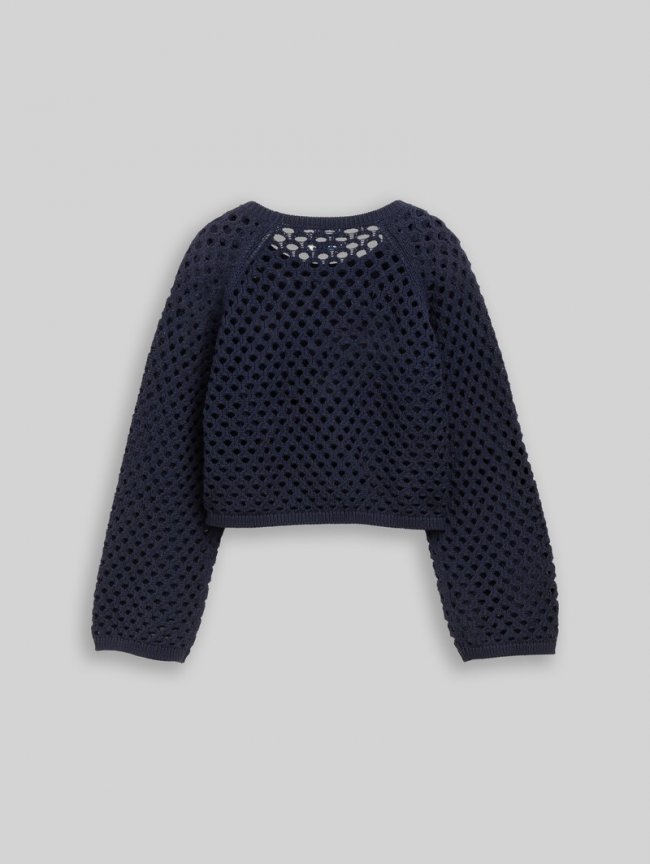 Tom Tailor Cropped Strickpullover mit Lochmuster - Parisien Night Blue Tom Tailor Cropped Strickpullover mit Lochmuster - Parisien Night Blue