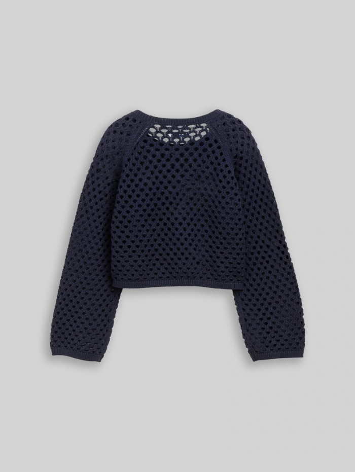 Tom Tailor Cropped Strickpullover mit Lochmuster - Parisien Night Blue Tom Tailor Cropped Strickpullover mit Lochmuster - Parisien Night Blue