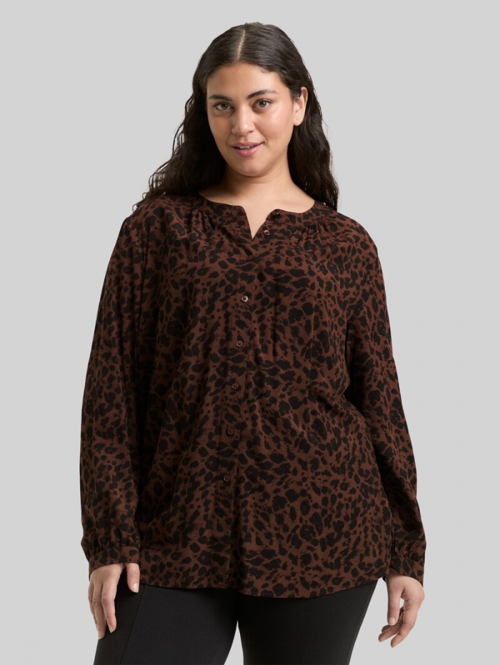 Tom Tailor Plus Size - Bluse mit Leo-Print - Brown Black Small Leo Print Tom Tailor Plus Size - Bluse mit Leo-Print - Brown Black Small Leo Print