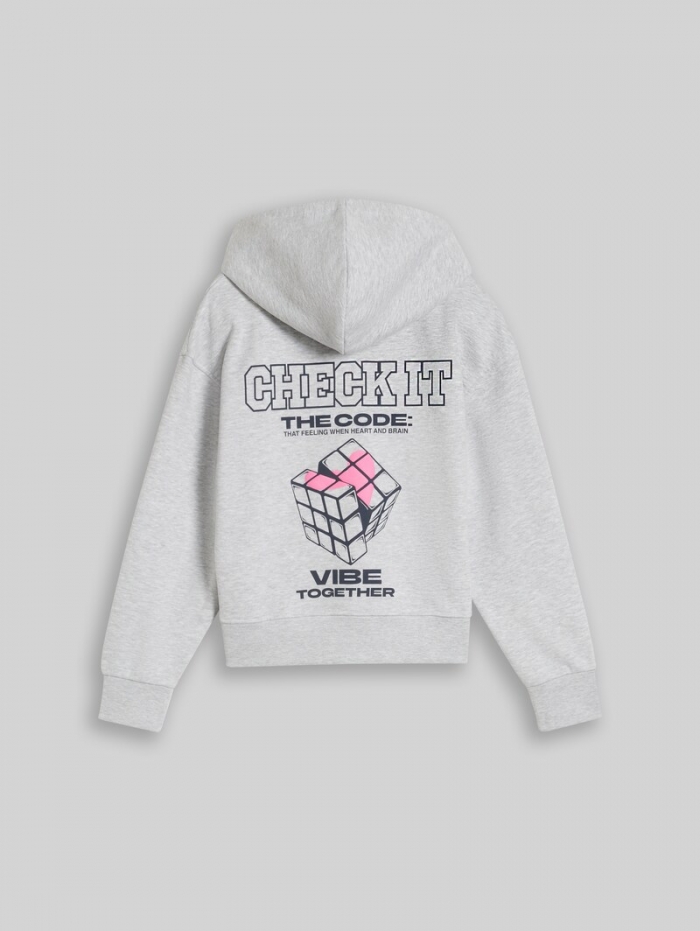 Tom Tailor Oversize Hoodie Sweatshirt mit Rückenprint - Light Stone Grey Melange