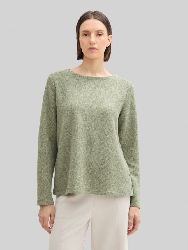 Tom Tailor Soft-Touch Sweatshirt mit Knopf-Details - Pure Sage Melange Tom Tailor Soft-Touch Sweatshirt mit Knopf-Details - Pure Sage Melange