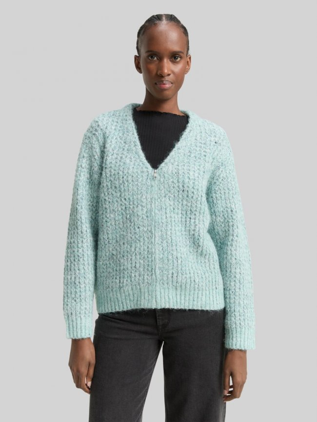 Tom Tailor Relaxed Fit Cardigan mit Wollanteil - Mint Multicolor Melange Tom Tailor Relaxed Fit Cardigan mit Wollanteil - Mint Multicolor Melange