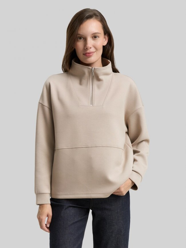 Tom Tailor Scuba Troyer Sweatshirt - Soft Taupe Grey Tom Tailor Scuba Troyer Sweatshirt - Soft Taupe Grey