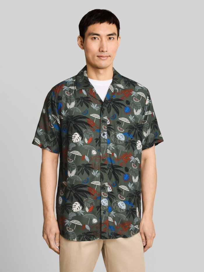 Tom Tailor Regular Fit Resort Kurzarmhemd aus Viskose - Leaf Green Beach Design