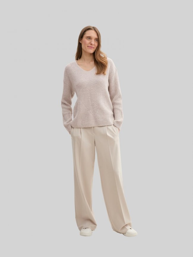 Tom Tailor Strickpullover mit V-Ausschnitt - Dusty Beige Melange Tom Tailor Strickpullover mit V-Ausschnitt - Dusty Beige Melange