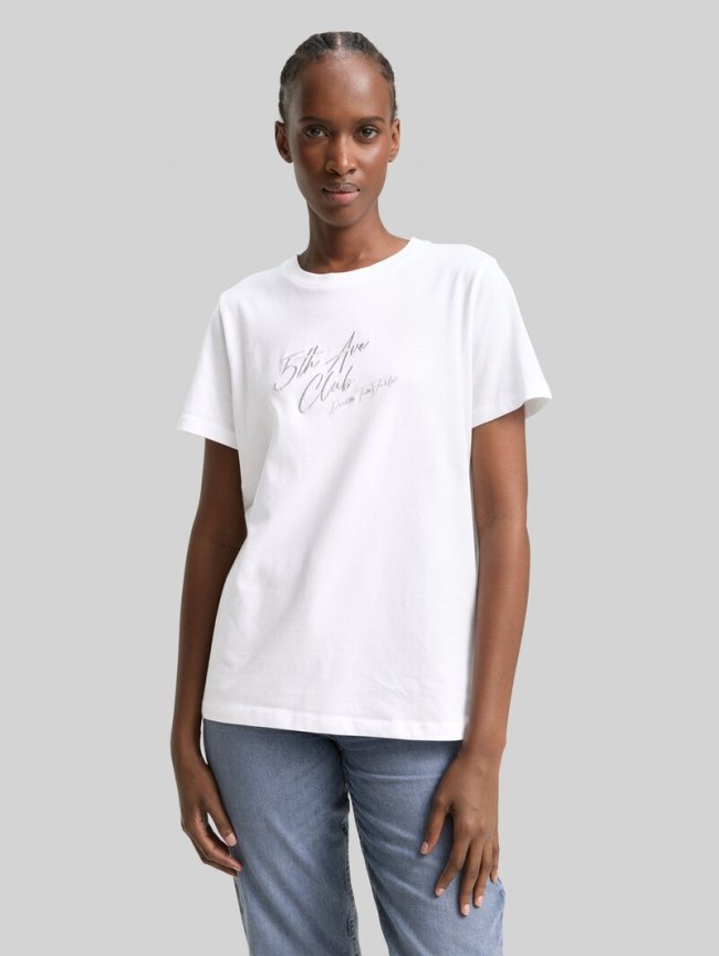 Tom Tailor Loose Fit T-Shirt mit Glitzer-Stickerei - White Tom Tailor Loose Fit T-Shirt mit Glitzer-Stickerei - White