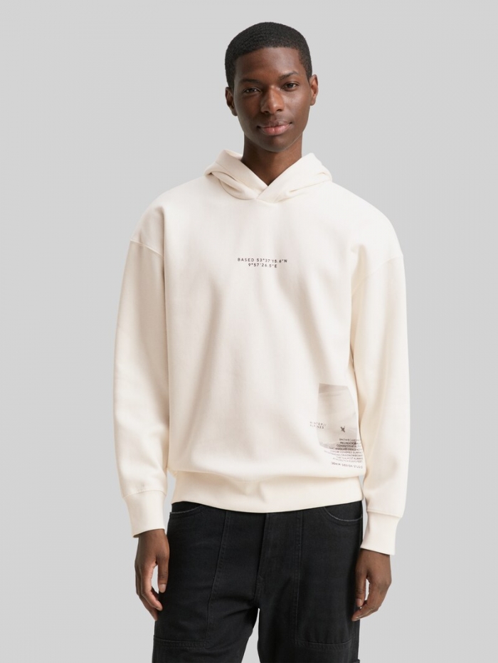 Tom Tailor Relaxed Hoodie Sweatshirt mit Print - Wool White