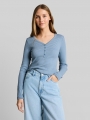 Tom Tailor Slim Fit Henley Langarmshirt mit Streifenmuster - Mid Blue White Stripe Tom Tailor Slim Fit Henley Langarmshirt mit Streifenmuster - Mid Blue White Stripe