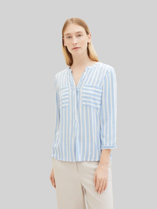 Tom Tailor Bluse mit Streifenmuster - Offwhite Blue Vertical Stripe Tom Tailor Bluse mit Streifenmuster - Offwhite Blue Vertical Stripe