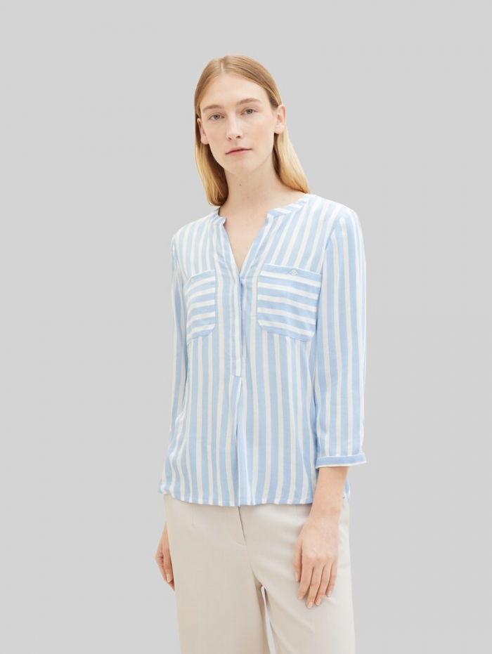 Tom Tailor Bluse mit Streifenmuster - Offwhite Blue Vertical Stripe Tom Tailor Bluse mit Streifenmuster - Offwhite Blue Vertical Stripe