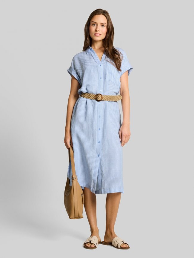 Tom Tailor Loose Fit Midi-Kleid mit Gürtel - Fjord Blue Irregular Stripe Tom Tailor Loose Fit Midi-Kleid mit Gürtel - Fjord Blue Irregular Stripe