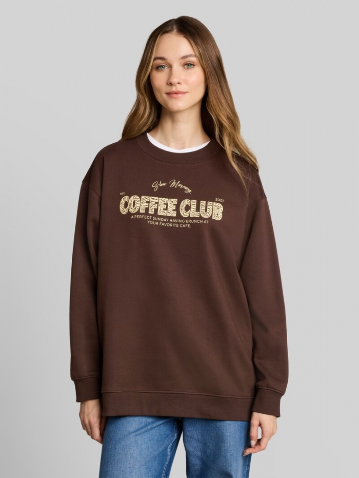 Tom Tailor Oversize Sweatshirt mit Print - Cool Dark Brown Tom Tailor Oversize Sweatshirt mit Print - Cool Dark Brown