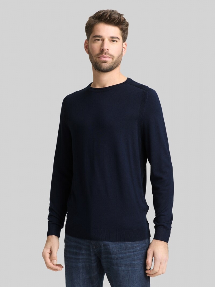 Tom Tailor Basic Strickpullover mit Rundhalsausschnitt - Sky Captain Blue Tom Tailor Basic Strickpullover mit Rundhalsausschnitt - Sky Captain Blue