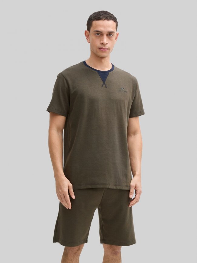 Tom Tailor Pyjama-Set mit Logo-Print und Kordelzug - Green-dark-multicolor Tom Tailor Pyjama-Set mit Logo-Print und Kordelzug - Green-dark-multicolor