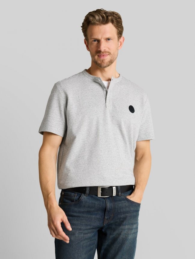 Tom Tailor Henley T-Shirt in Melange-Optik - White Navy Inject Stripe Tom Tailor Henley T-Shirt in Melange-Optik - White Navy Inject Stripe