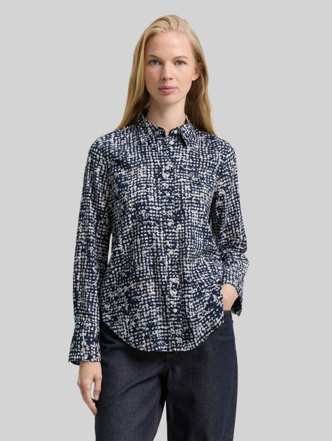 Tom Tailor Hemdbluse mit Muster - Navy Abstract Dot Design Tom Tailor Hemdbluse mit Muster - Navy Abstract Dot Design