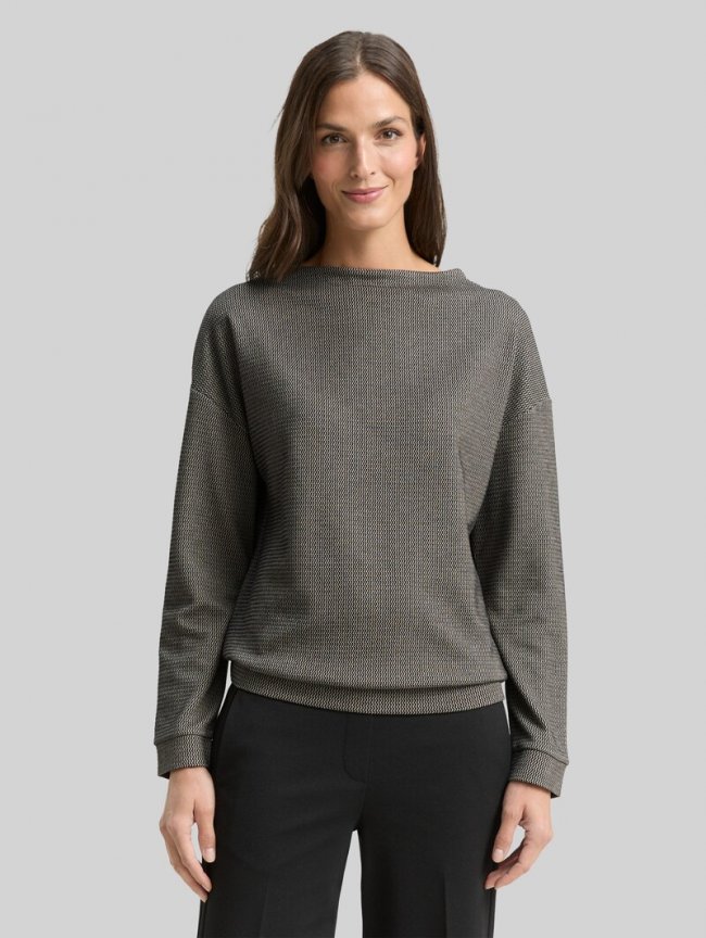 Tom Tailor Loose Fit Sweatshirt mit Stehkragen - Black Beige Wave Structure Tom Tailor Loose Fit Sweatshirt mit Stehkragen - Black Beige Wave Structure