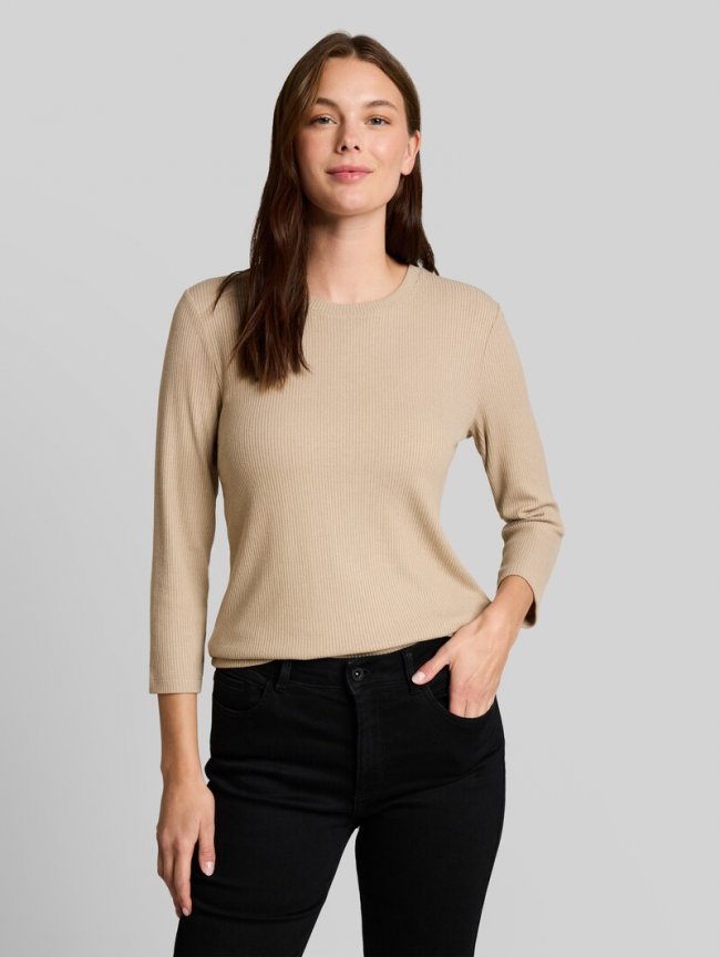 Tom Tailor Oversize Langarmshirt mit Rippstruktur - Gravel Beige Melange Tom Tailor Oversize Langarmshirt mit Rippstruktur - Gravel Beige Melange