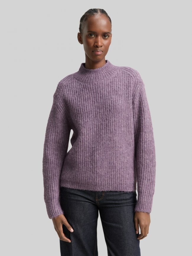 Tom Tailor Relaxed Fit Strickpullover mit Stehkragen - Dark Lavender Melange Tom Tailor Relaxed Fit Strickpullover mit Stehkragen - Dark Lavender Melange